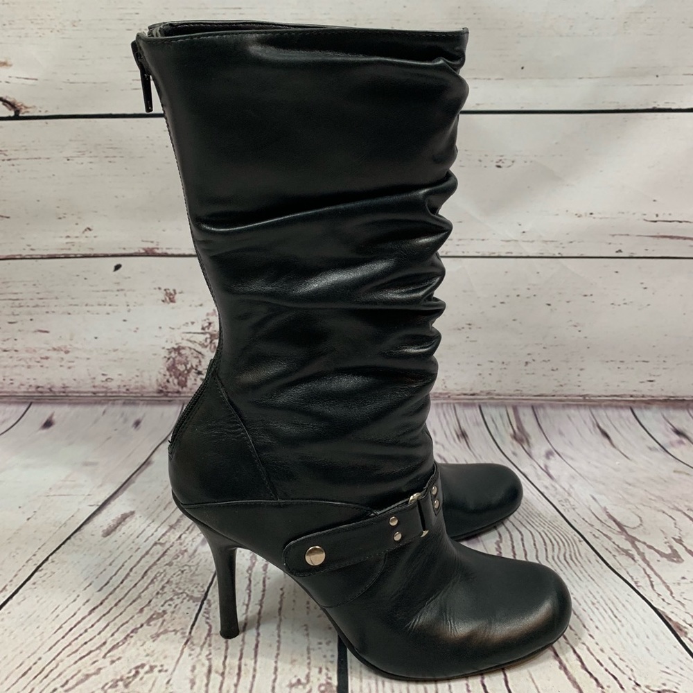 Steve Madden Soar Black Ruched Stiletto Boots